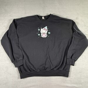 Hello Kitty Winter Cozy Embroidered Black Sweatshirt XL Hot‎ Cocoa Homemade